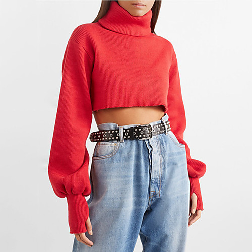 

Women's Solid Color Sweater Long Sleeve Sweater Cardigans High Neck Red