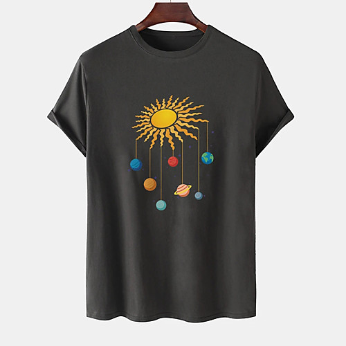

Men's Unisex Tee T shirt Hot Stamping Graphic Prints Planet Plus Size Print Short Sleeve Casual Tops Cotton Basic Designer Big and Tall White Black Dark Gray