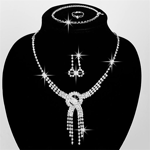 

Women's Jewelry Set Stud Earrings Drop Earrings Ladies Elegant Fashion Link / Chain Adjustable Bridal Rhinestone Silver Plated Earrings Jewelry Silver / Silver 2 For Party Wedding Gift Casual Daily