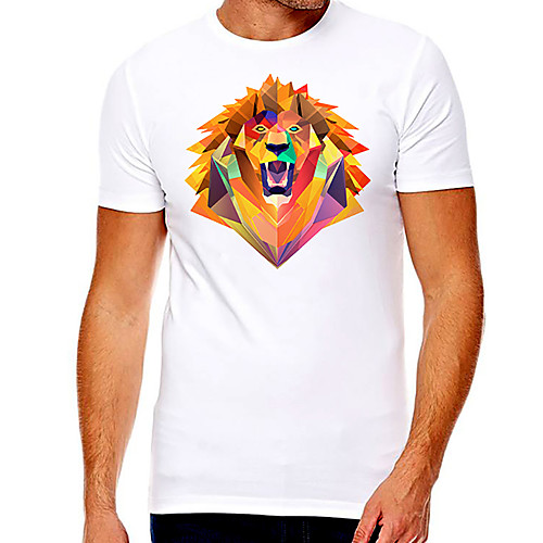 

Men's Unisex Tee T shirt Hot Stamping Cartoon Graphic Prints Lion Plus Size Print Short Sleeve Casual Tops Cotton Basic Fashion Designer Big and Tall White