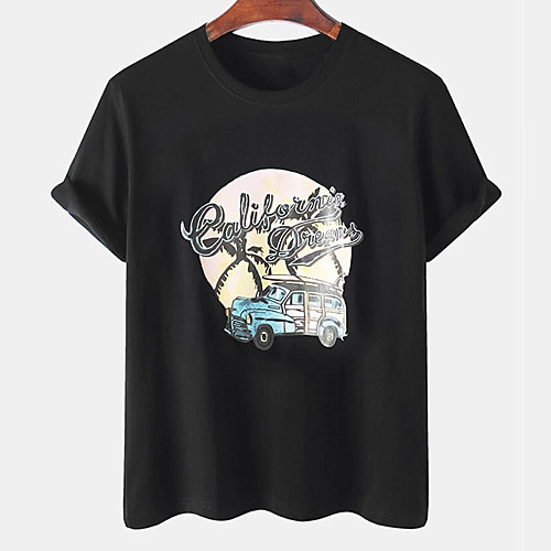 

Men's Unisex Tee T shirt Hot Stamping Graphic Prints Car Letter Plus Size Print Short Sleeve Casual Tops Cotton Basic Designer Big and Tall White Black