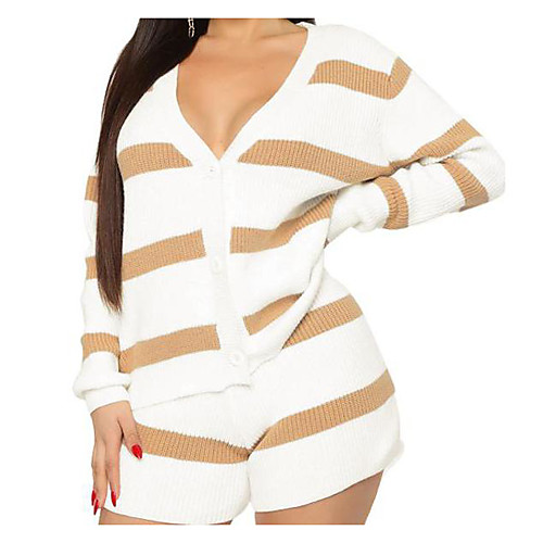 

Women's Stripes Pullover Cotton Long Sleeve Sweater Cardigans Round Neck Yellow