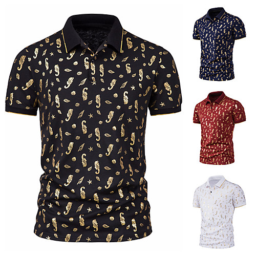

Men's Golf Shirt Other Prints Conch Print Short Sleeve Casual Slim Tops Basic Wine White Black / Summer