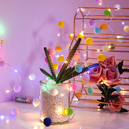 

LED String Light 2M 20LEDs Copper Wire Fairy String Light Cotton Ball Lights Battery-Powered Lanterns Wedding Birthday Party Girls Room Decoration