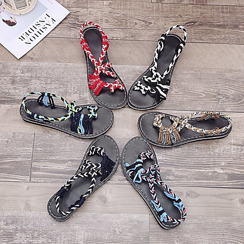 

Women's Sandals Boho Bohemia Beach Flat Heel Round Toe PU Color Block White Yellow Red