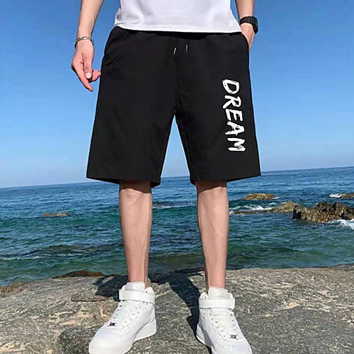 

Men's Shorts Sports Casual Daily Shorts Pants Letter Short Drawstring Pocket Print Black