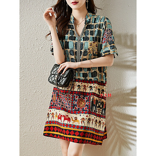 

Women's T Shirt Dress Tee Dress Knee Length Dress Green Short Sleeve Print Spring Summer Casual 2021 M L XL XXL XXXL