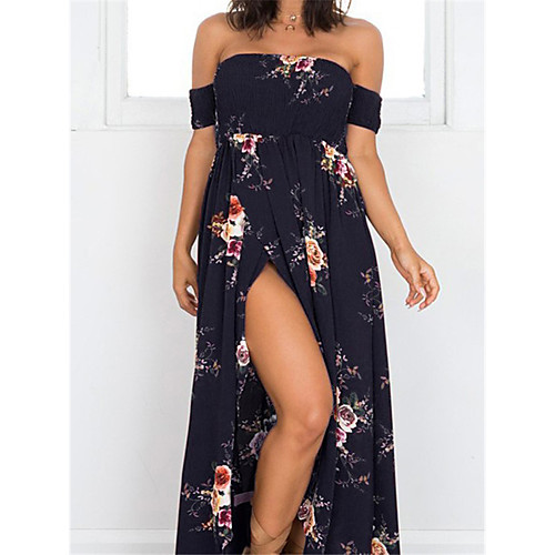 

Women's Sundress Maxi long Dress Blushing Pink Wine White Black Sleeveless Floral Print Fall Summer Off Shoulder Casual Beach Slim 2021 XS S M L XL XXL 3XL 4XL 5XL