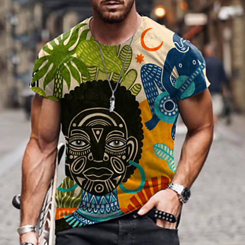 

Men's Tee T shirt Shirt 3D Print Graphic Prints Skull Human Print Short Sleeve Daily Tops Casual Designer Big and Tall Round Neck Yellow Rainbow Gray / Summer