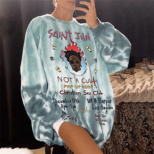 

Women's Sweatshirt Pullover Tie Dye Portrait Letter Oversized Monograms Print Casual Daily Sports 3D Print Sportswear Streetwear Hoodies Sweatshirts Oversized Light Blue