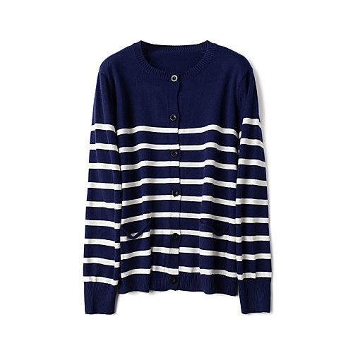 

Women's Stripes Cardigan Long Sleeve Sweater Cardigans V Neck Navy Black Apricot
