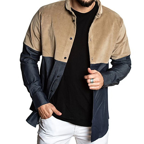 

Men's Shirt Color Block Button-Down Long Sleeve Casual Tops Casual Fashion Breathable Comfortable Brown