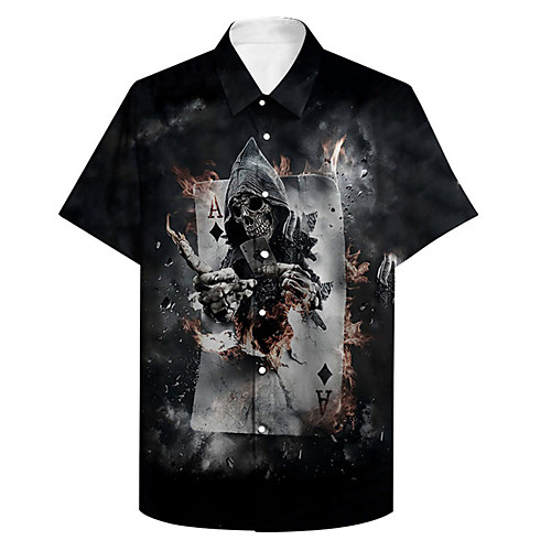 

Men's Shirt 3D Print Skull Poker Plus Size 3D Print Button-Down Short Sleeve Casual Tops Casual Fashion Breathable Comfortable Black / Sports