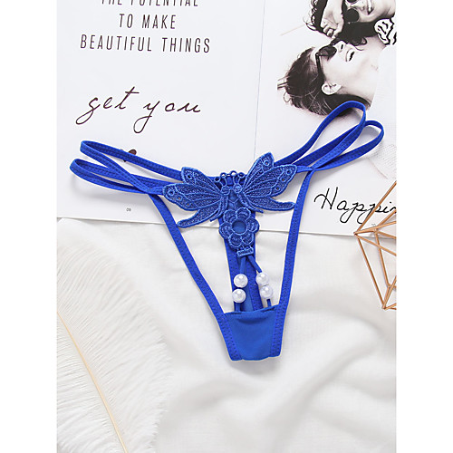 

Women's Lace G-strings & Thongs Panties Micro-elastic Low Waist 1 PC Blue One-Size