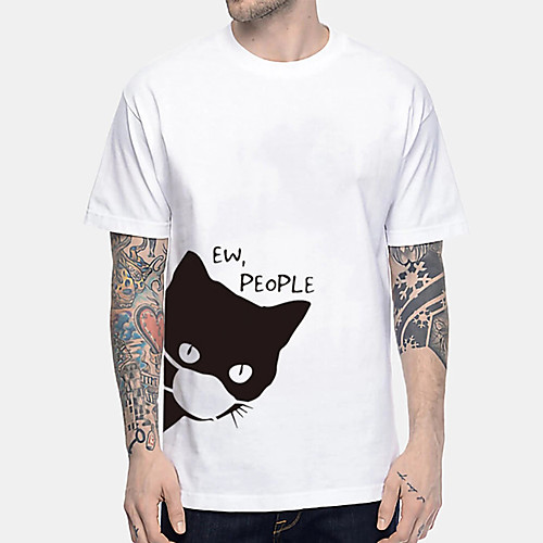 

Men's Unisex Tee T shirt Hot Stamping Cat Graphic Prints Plus Size Print Short Sleeve Casual Tops Cotton Basic Designer Big and Tall White Khaki Gray