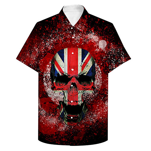 

Men's Shirt 3D Print Skull American Flag Plus Size 3D Print Button-Down Short Sleeve Casual Tops Casual Fashion Breathable Comfortable Red / Sports