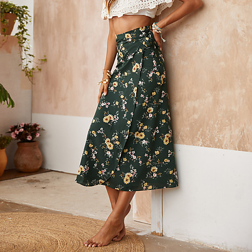 

Women's Date Weekend Basic Casual Skirts Floral / Botanical Split Print Green