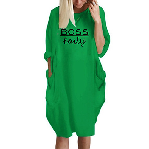 

Women's T Shirt Dress Tee Dress Knee Length Dress Blue Yellow Fuchsia Gray Green White Black Long Sleeve Letter Spring Summer Round Neck Casual Oversized 2021 S M L XL XXL 3XL 4XL 5XL