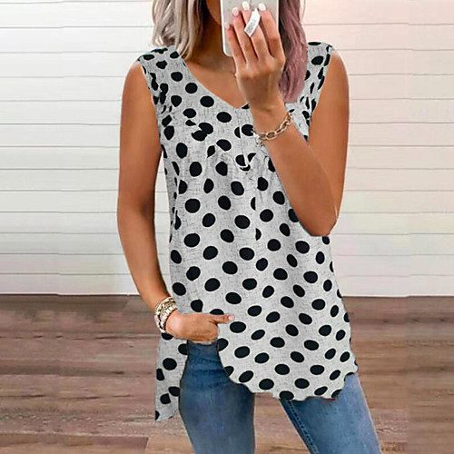 

Women's Tank Top Polka Dot Print V Neck Basic Streetwear Tops White Purple Red