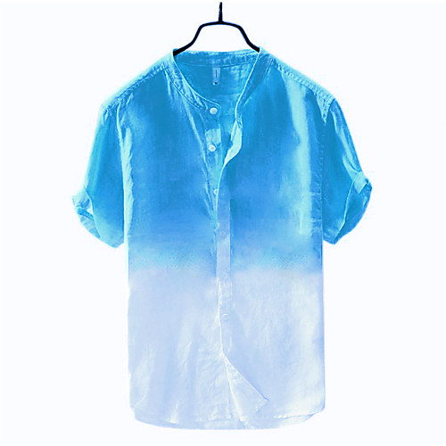 

Men's Shirt Other Prints Gradient Solid Color Print Short Sleeve Casual Tops Simple Lightweight Comfortable Beach Blue Yellow Orange / Stand Collar