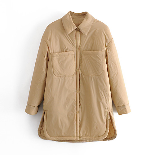 

Women's Coat Casual / Daily Summer Regular Coat Shirt Collar Regular Fit Casual Jacket Solid Color Bell Bottom ArmyGreen khaki
