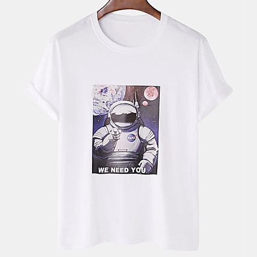 

Men's Unisex Tee T shirt Hot Stamping Graphic Prints Astronaut Letter Plus Size Print Short Sleeve Casual Tops Cotton Basic Designer Big and Tall White Black Khaki