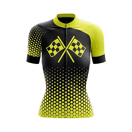 

21Grams Women's Short Sleeve Cycling Jersey Summer Spandex Black / Yellow Polka Dot Bike Top Mountain Bike MTB Road Bike Cycling Sports Clothing Apparel / Stretchy / Athleisure
