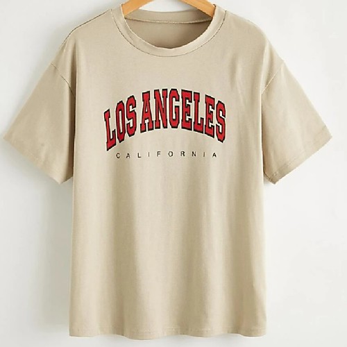 

Men's Unisex Tee T shirt Hot Stamping Text Logo Letter Plus Size Print Short Sleeve Casual Tops Cotton Basic Vintage Designer Big and Tall Black Beige Gray
