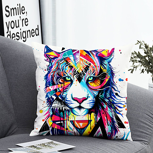 

1 Pc Tiger Polyester Pillow Cover Pillow Cover Geometric 3D Simple Square Zipper Traditional Classic