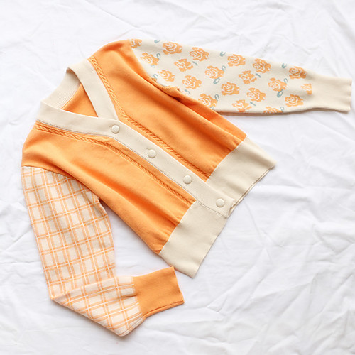 

Women's Plaid / Check Cardigan Cotton Long Sleeve Sweater Cardigans Round Neck Orange