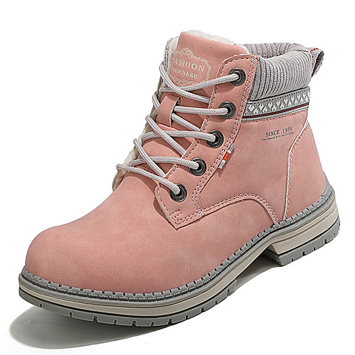 

Women's Boots Work Boots Flat Heel Round Toe Booties Ankle Boots Daily Faux Leather Yellow Pink Khaki