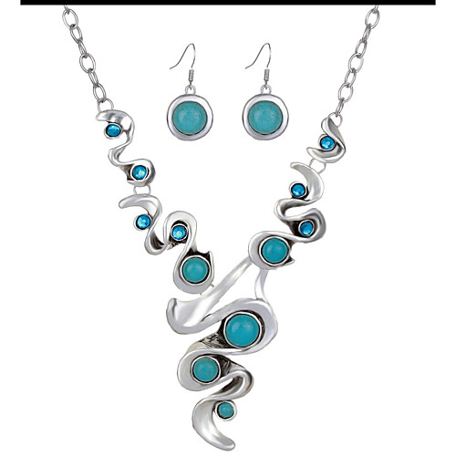 

bohemian jewelry set retro turquoise tibetan silver necklace earring set chain