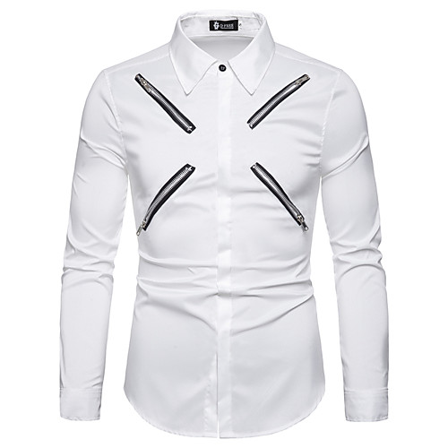 

Men's Shirt Color Block Zipper Patchwork Long Sleeve Casual Tops Business Simple Lightweight Basic White Black Red