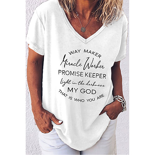

Women's T shirt Graphic Text Graphic Prints V Neck Basic Tops Blue Gray