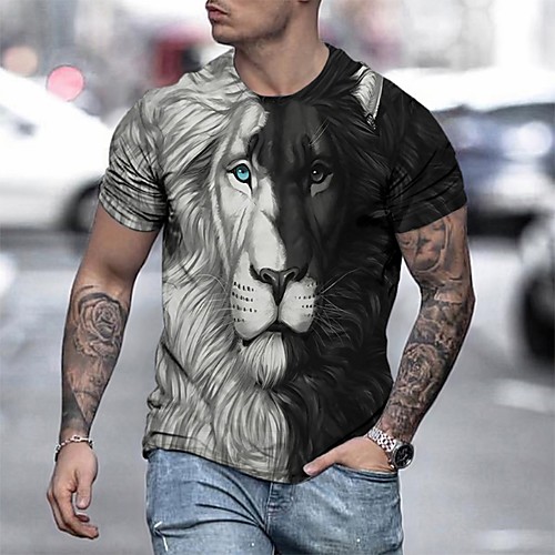

Men's Tee T shirt Shirt 3D Print Graphic Tiger Plus Size Short Sleeve Casual Tops Basic Designer Slim Fit Big and Tall A B C