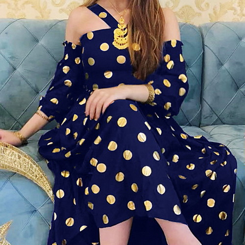 

Women's Swing Dress Maxi long Dress Photo Color Green Dark Purple Red Navy Blue Long Sleeve Dot Spring Summer Casual 2021 S M L XL XXL 3XL 4XL 5XL