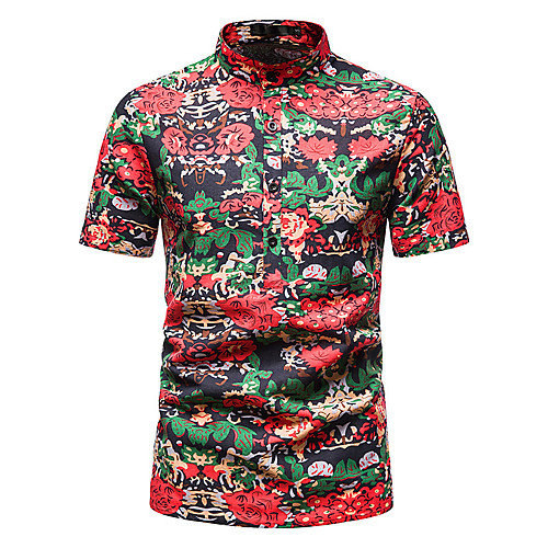 

Men's Shirt Other Prints Floral Print Short Sleeve Daily Tops Fashion Hawaiian Beach Red / Summer / Stand Collar