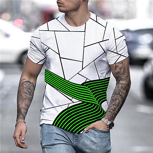 

Men's Tee T shirt Shirt 3D Print Graphic Prints Geometry Print Short Sleeve Daily Tops Casual Designer Big and Tall White