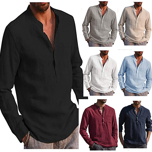 

Men's Shirt Solid Colored Long Sleeve Casual Tops Casual Fashion Breathable Comfortable V Neck Wine White Navy Blue
