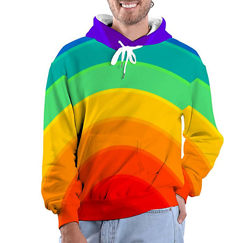 

Men's Pullover Hoodie Sweatshirt Rainbow Graphic Prints Print Hooded Daily Sports 3D Print 3D Print Casual Hoodies Sweatshirts Long Sleeve Rainbow