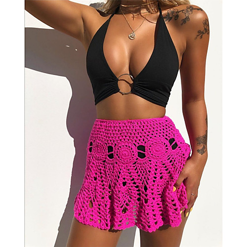 

Women's Weekend Nightclub Party Sexy Skirts Solid Colored See Through Cut Out Knitting Fuchsia Khaki Green