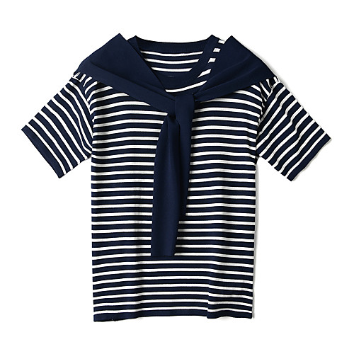 

Women's Stripes Cardigan Cotton Short Sleeve Sweater Cardigans Round Neck Navy Blushing Pink Black