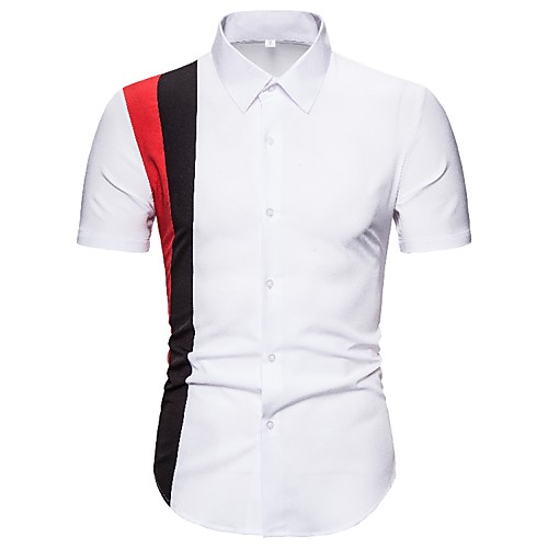 

Men's Shirt Patchwork Color Block Short Sleeve Casual Tops Casual White