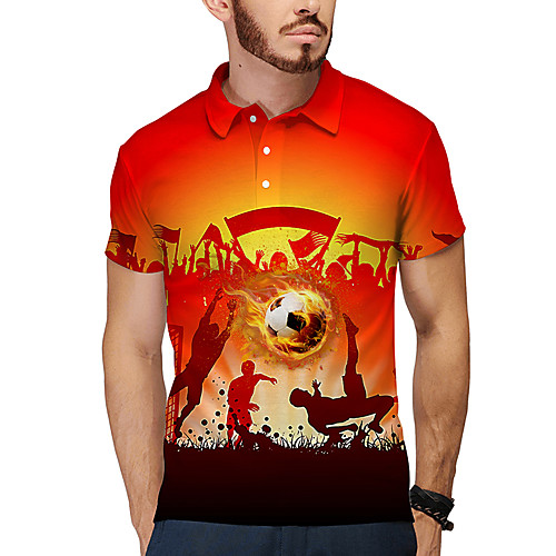 

Men's Golf Shirt Tennis Shirt 3D Print Football Button-Down Short Sleeve Casual Tops Casual Fashion Cool Red / Sports
