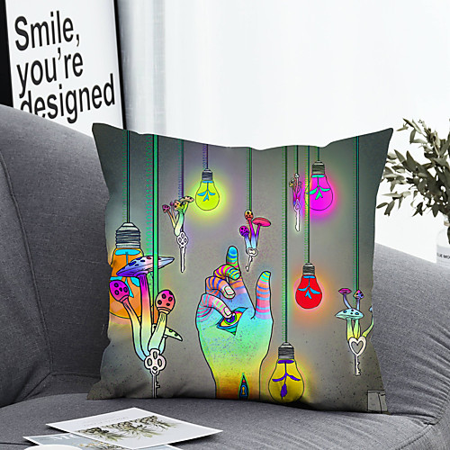 

1 Pc Cushion Cover with or without Pillow Insert Double Side Print Colorful Bulb 38x38cm / 45x45cm Polyester