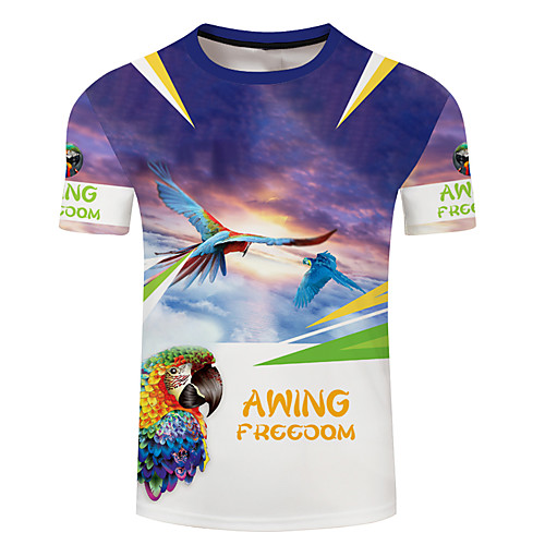 

Men's Unisex Tee T shirt Shirt 3D Print Graphic Prints Parrot Plus Size 3D Print Short Sleeve Casual Tops Basic Designer Big and Tall Blue Purple Black