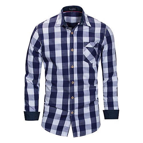 

Men's Shirt Plaid Button-Down Long Sleeve Street Tops Cotton Business Casual Comfortable Blue Black Red