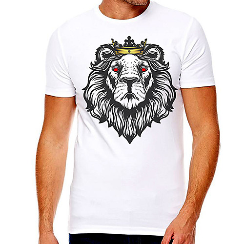 

Men's Unisex Tee T shirt Hot Stamping Graphic Prints Lion Plus Size Print Short Sleeve Casual Tops Cotton Basic Designer Big and Tall White