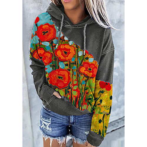 

Women's Hoodie Pullover Floral Graphic Prints Front Pocket Print Casual Daily Sports 3D Print Sportswear Streetwear Hoodies Sweatshirts Loose Gray