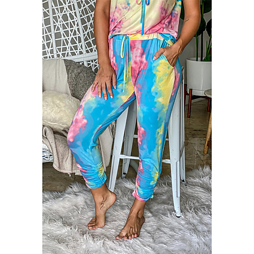 

Women's Ordinary High Waist Blue Jumpsuit Tie Dye Patchwork